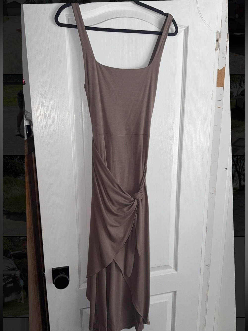 Aritzia taupe Saturn midi wrap dress